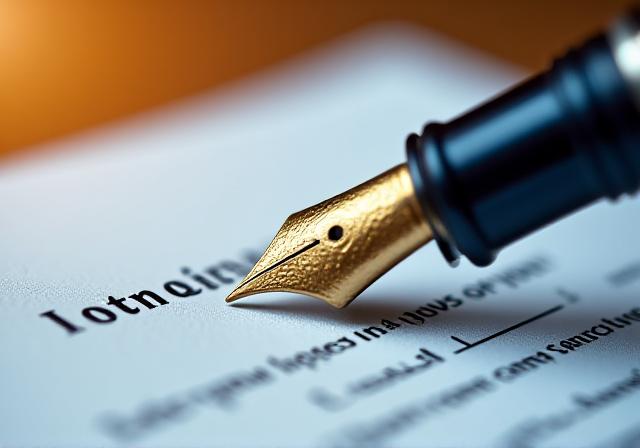 Close-up of a signed legal contract with a fountain pen