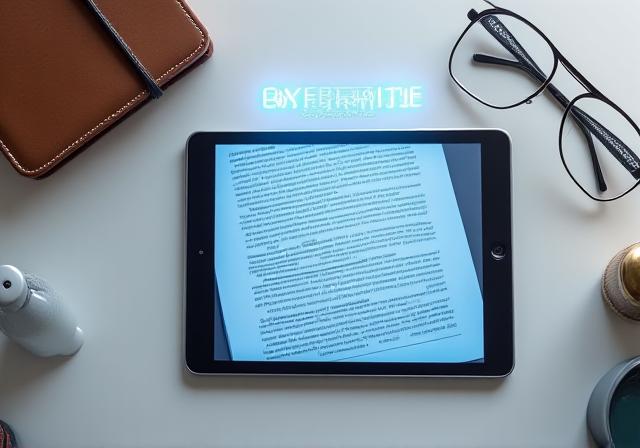 Strategic legal planning involving blueprints and digital tablet showing IP symbols