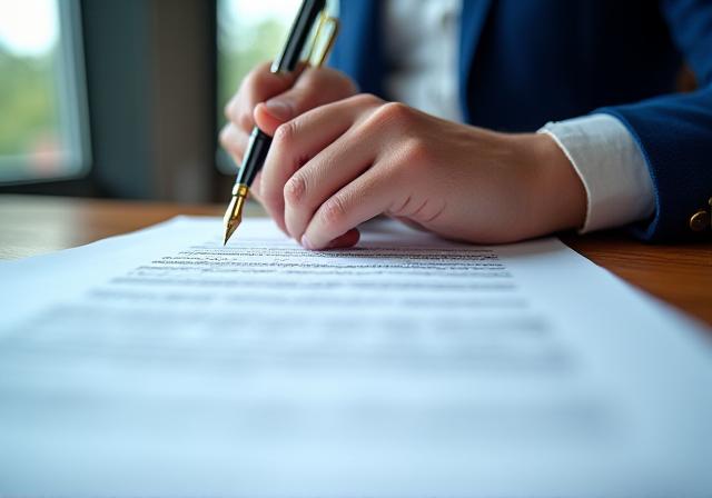 Legal professional reviewing a complex contract with a highlighting tool